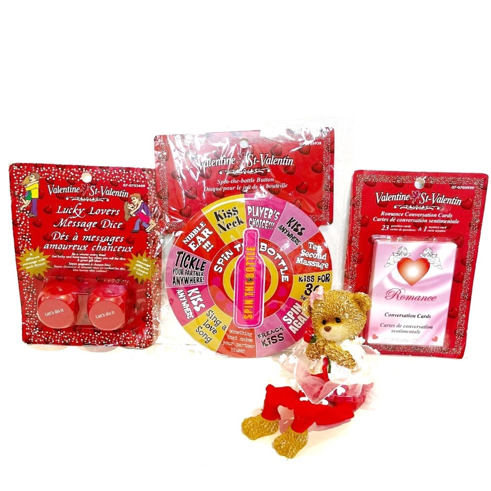 Valentines Day Lot Romantic Love Ceramic Bear Figurine Games Dice Cards Wheel